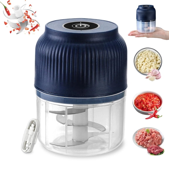 Electric Garlic Chopper, Mini Cordless Food Mincer with Rechargeable Battery, One-Touch Garlic Crusher for Ginger Onion Herbs Chili Nuts, Small Kitchen Prep Tool, Portable USB Rechargeable