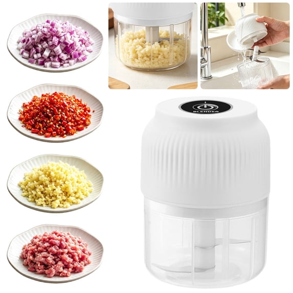 Electric Garlic Chopper - Mini Food Mincer with USB Charging - Automatic Vegetable Cutter - Kitchen Gadget - White