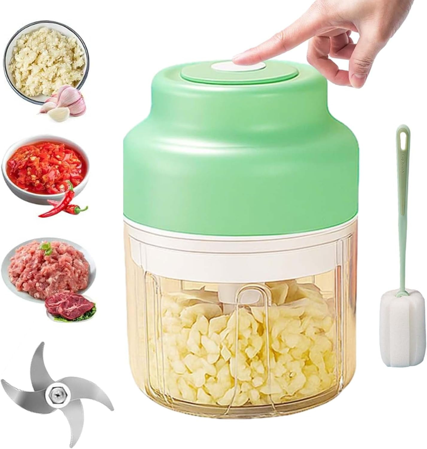 Electric Garlic Chopper,Mini Food Processor with 4/6 Stainless Blades,8.5oz/10.8oz Capacity,USB Rechargeable,10-Second Chopping for Garlic/Onion/Nuts,Portable Kitchen Helper