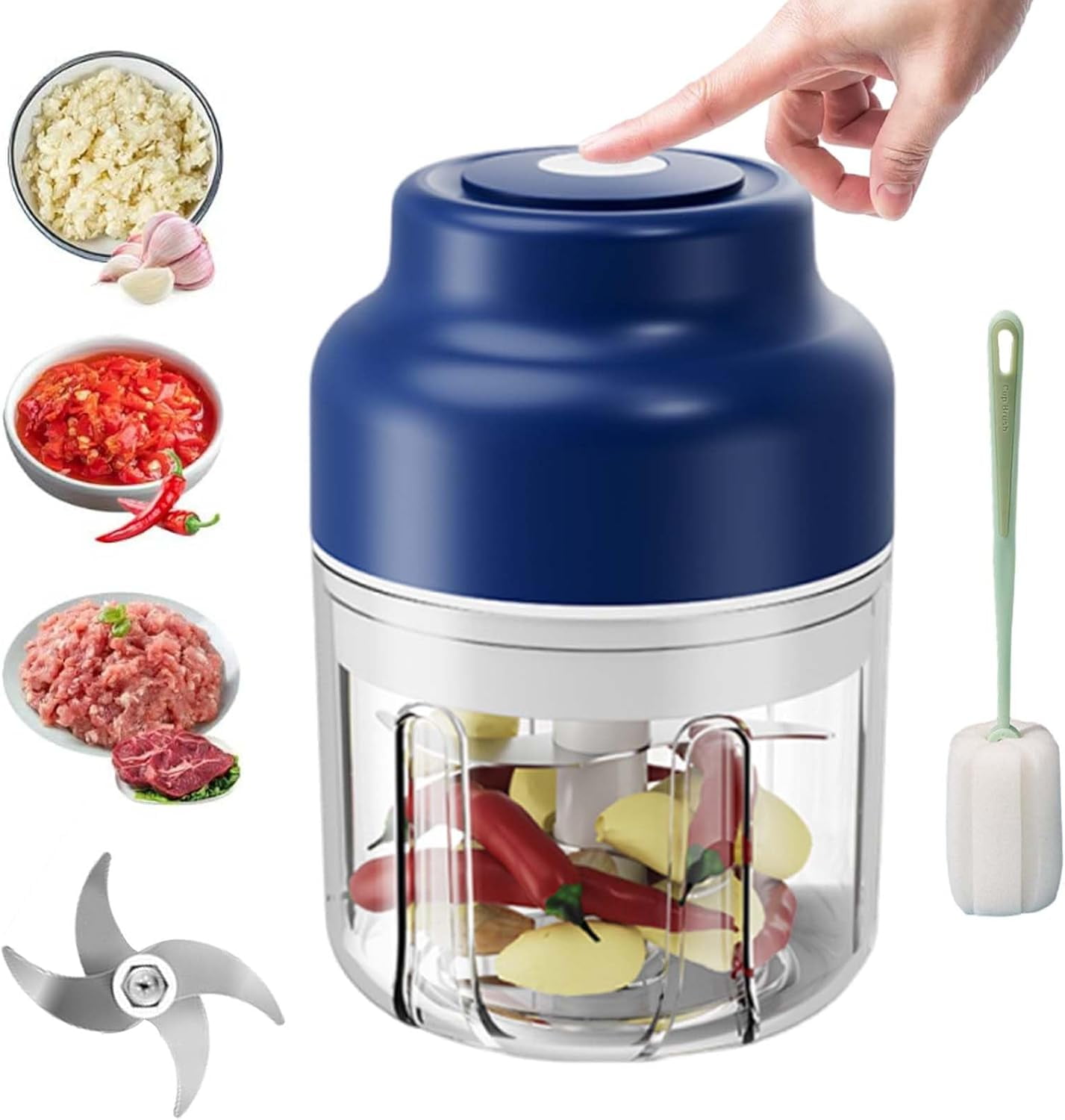 Electric Garlic Chopper,Mini Food Processor with 4/6 Stainless Blades,8.5oz/10.8oz Capacity,USB Rechargeable,10-Second Chopping for Garlic/Onion/Nuts,Portable Kitchen Helper