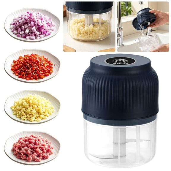Electric Garlic Chopper, Mini Food Processor & Food Chopper for Kitchen, Portable Cordless Garlic Mincer with 6 Stainless Steel Blades, Small Vegetable Chopper for Onion Salad, Blue