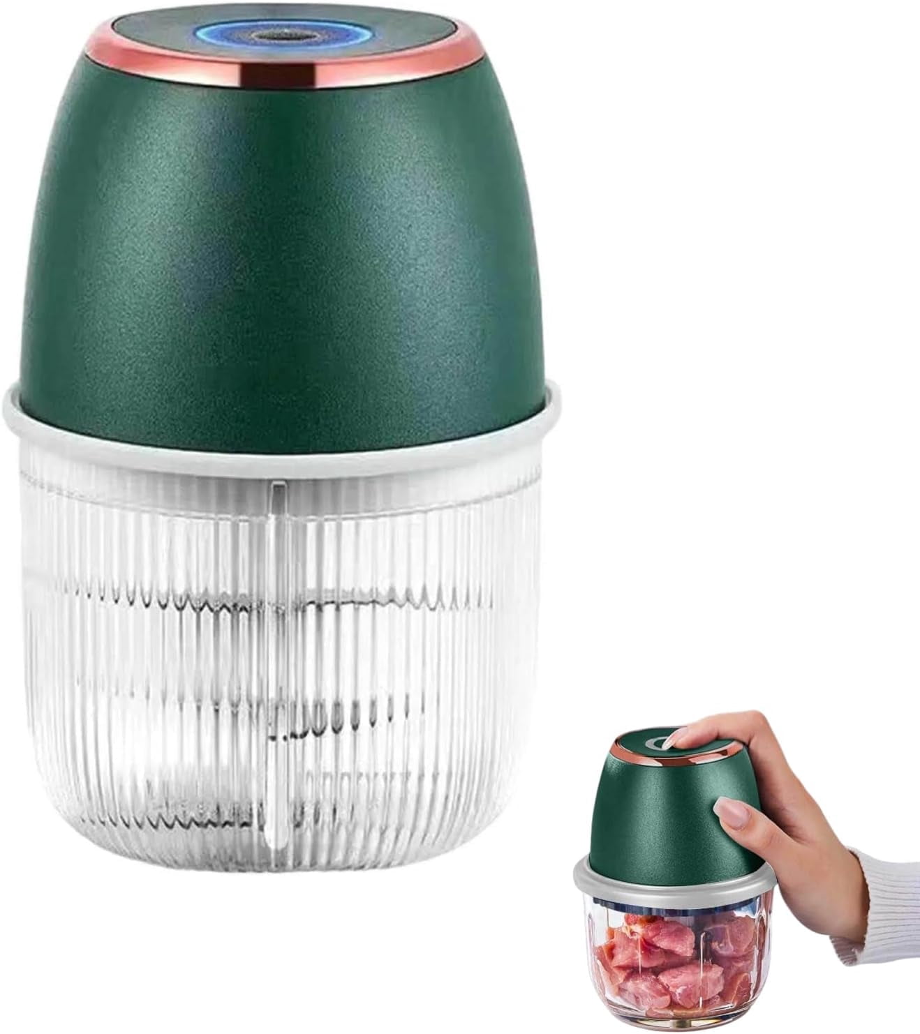 Electric Garlic Chopper, Mini Food Processor Portable Veggie Cutter, USB Rechargeable Wireless Chopper with 4 Blades for Garlic Chili Onion Fruit Meat Ginger（green）
