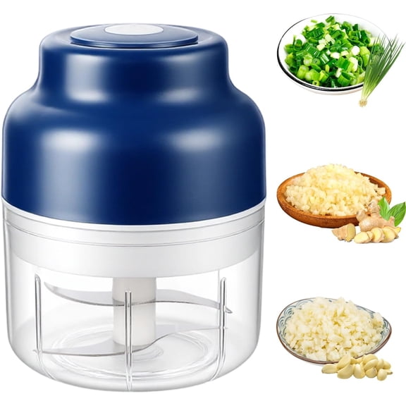 Electric Garlic Chopper  Mini Portable Vegetable Chopper, USB Rechargeable 4-Blade Food Processor, 250ml Capacity for Garlic, Onions, Ginger, Chili, Fruits, Nuts, Meat