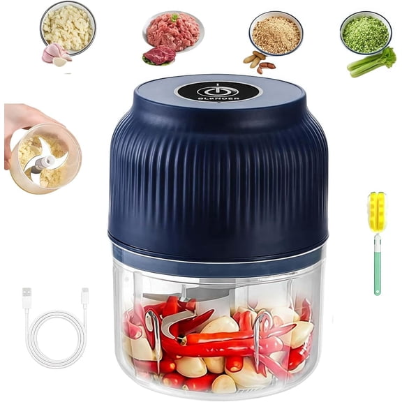 Electric Garlic Chopper | Mini Portable Vegetable Cutter Multifunctional Food Processor for Home Kitchen, Ideal for Garlic, Vegetables, Spices, and Meat (Blue)
