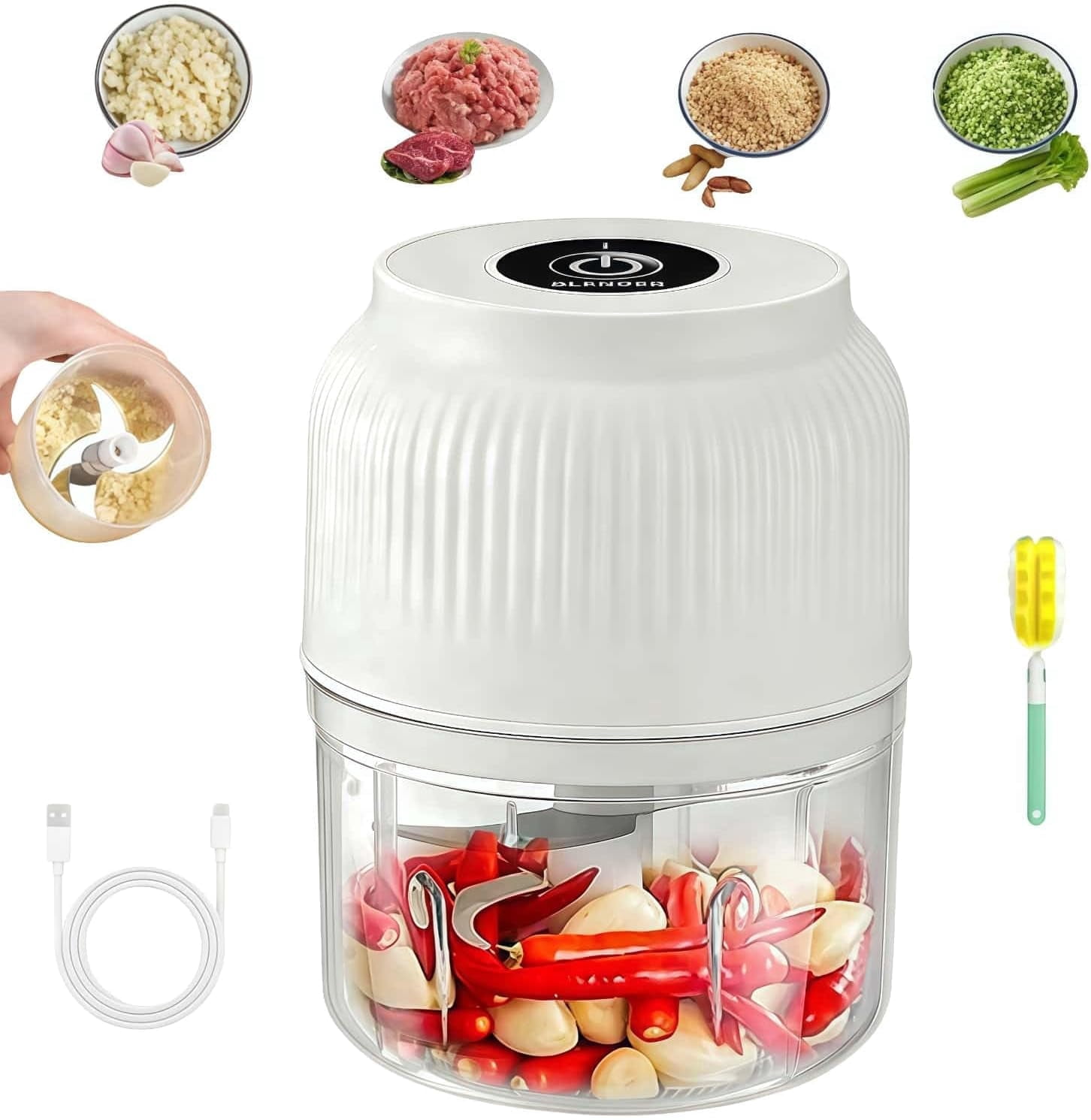 Electric Garlic Chopper | Mini Portable Vegetable Cutter Multifunctional Food Processor for Home Kitchen, Ideal for Garlic, Vegetables, Spices, and Meat（White）