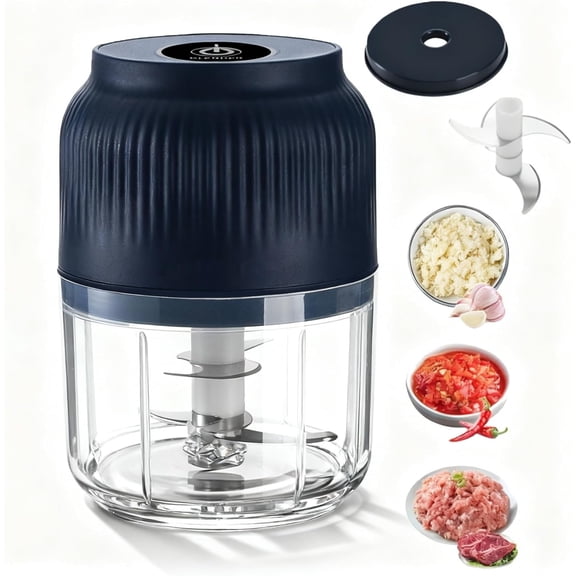 Electric Garlic Chopper, Mini Portable Veggie Chopper, 2026 New Small Garlic Chopper Mincer, USB Rechargeable, Wireless Veggie Grinder, For Mashing Onion, Garlic, Chili, Ginger (Blue, 4 blades)