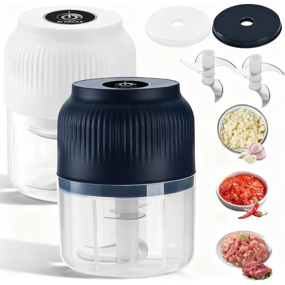 Electric Garlic Chopper, Mini Portable Veggie Chopper, 2026 New Small Garlic Chopper Mincer, USB Rechargeable, Wireless Veggie Grinder, For Mashing Onion, Garlic, Chili, Ginger (2pcs, 4 blades)