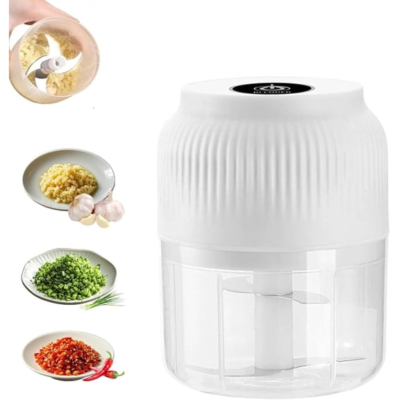 Electric Garlic Chopper, Mini Portable Veggie Chopper, 300ML Cordless Garlic Grinder Onion Masher, Food Processor for Ginger Chili Fruit Meat