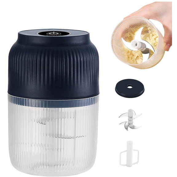 Electric Garlic Chopper, Mini Portable Veggie Chopper, 350ml Garlic Mincer Electric with Lid and 6 Stainless Steel Blades for Onion Salad
