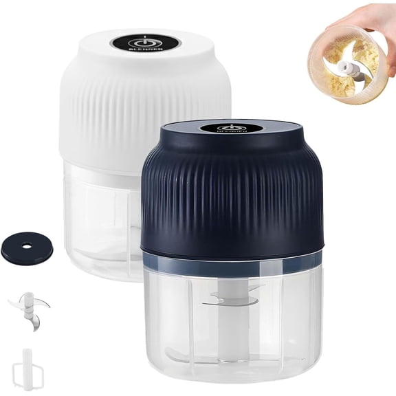 Electric Garlic Chopper, Mini Portable Veggie Chopper, Rechargeable Food Processor with 4 Sharp Blades, Portable Stainless Steel Food Choppers for Chopping Garlic Onion Ginger(2pcs)