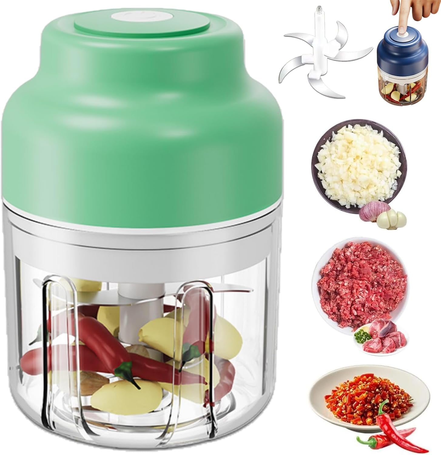 Electric Garlic Chopper, Mini Portable Veggie Chopper, USB Rechargeable,320ML Portable Cordless Mini Food Processor for Nuts Chili Onion Minced Meat and Spices