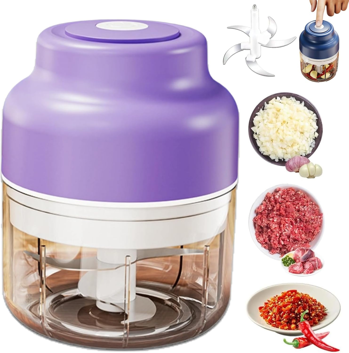 Electric Garlic Chopper, Mini Portable Veggie Chopper, USB Rechargeable,320ML Portable Cordless Mini Food Processor for Nuts Chili Onion Minced Meat and Spices
