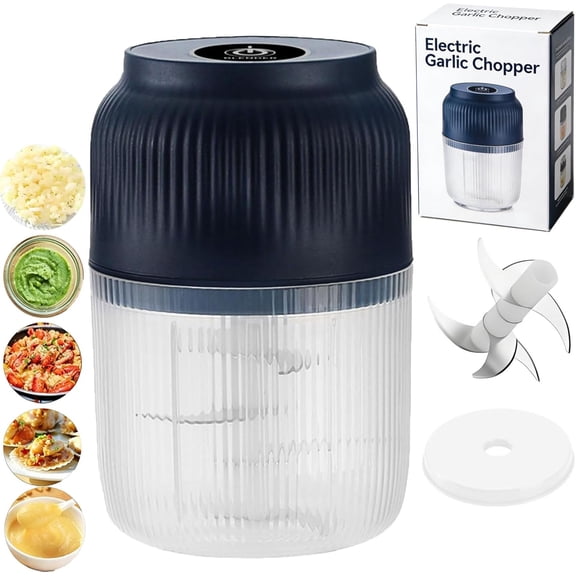 Electric Garlic Chopper, Mini Portable Veggie Cutter, Dicer with 4 Stainless Steel Blades, One-Touch Operation for Garlic, USB Rechargeable with Sharp Blades for Garlic, Onion(Blue-6 Blades)