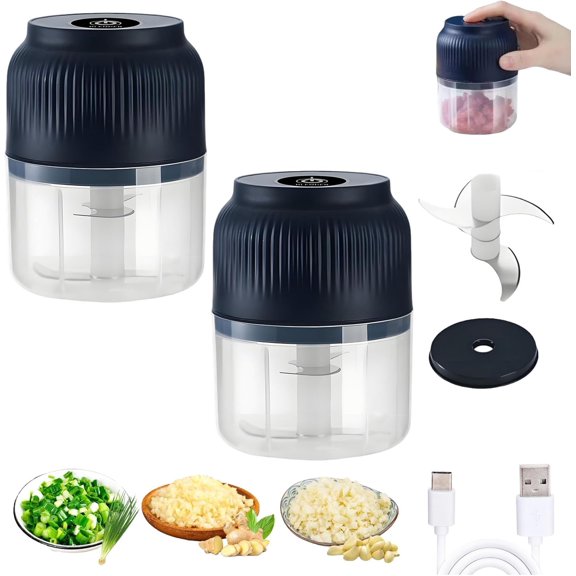 Electric Garlic Chopper, Mini Portable Veggie Cutter with One-Touch Operation, 4 Stainless Steel Blades,Rechargeable Portable Vegetable Cutter for Garlic,Onions,Herbs,Spices & Baby Food