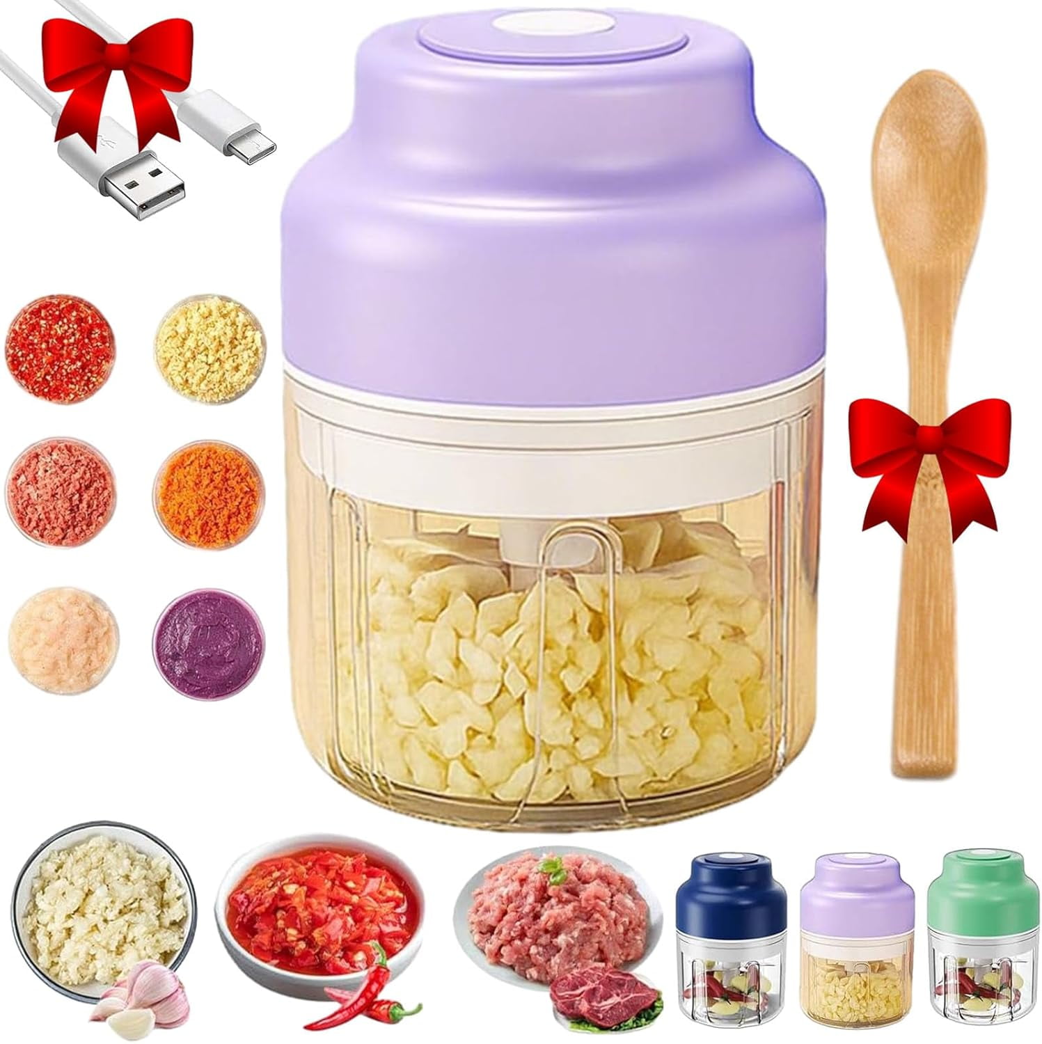 Electric Garlic Chopper, Mini Portable Veggie Cutter, USB Charging Wireless Food Processor, Portable Mini Electric Garlic Food Chopper for Garlic, Onion, Chili