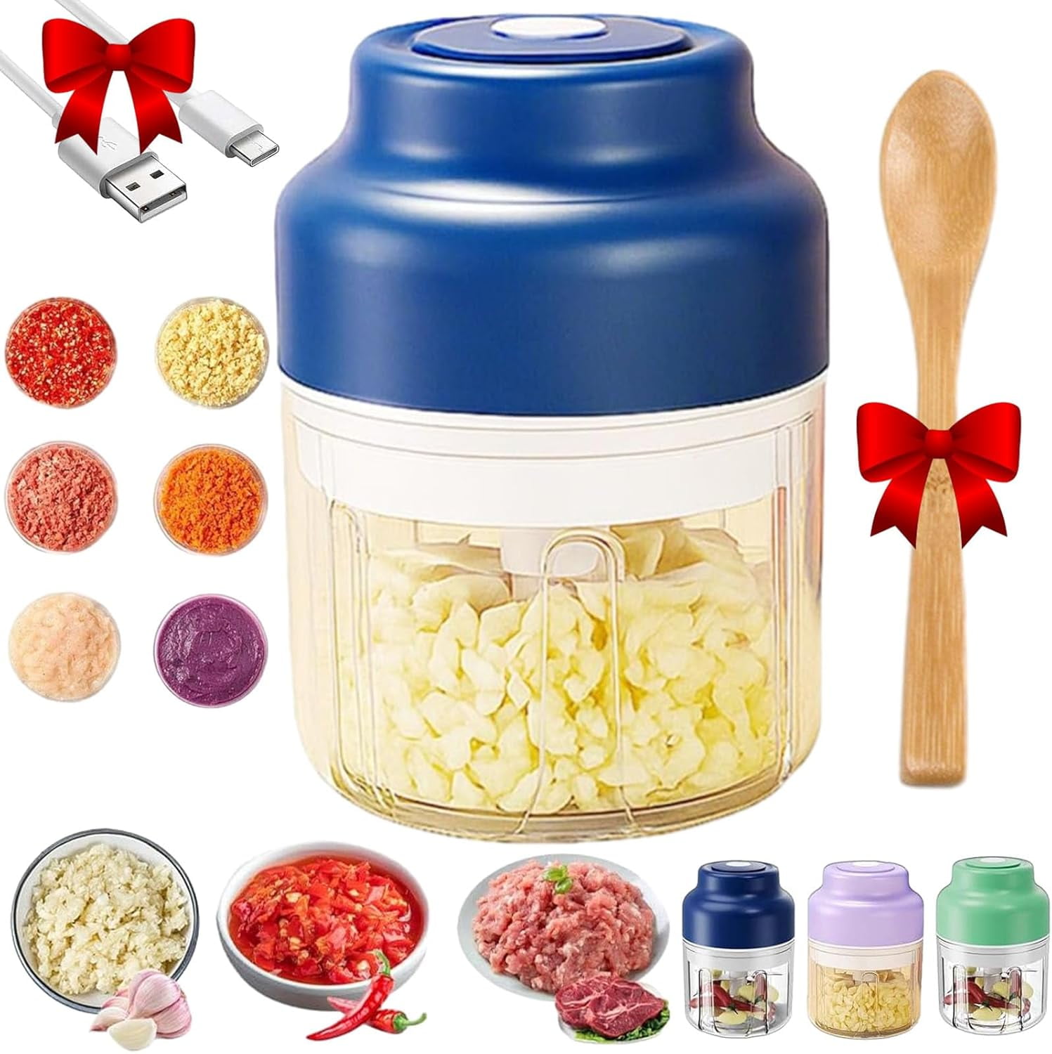 Electric Garlic Chopper, Mini Portable Veggie Cutter, USB Charging Wireless Food Processor, Portable Mini Electric Garlic Food Chopper for Garlic, Onion, Chili