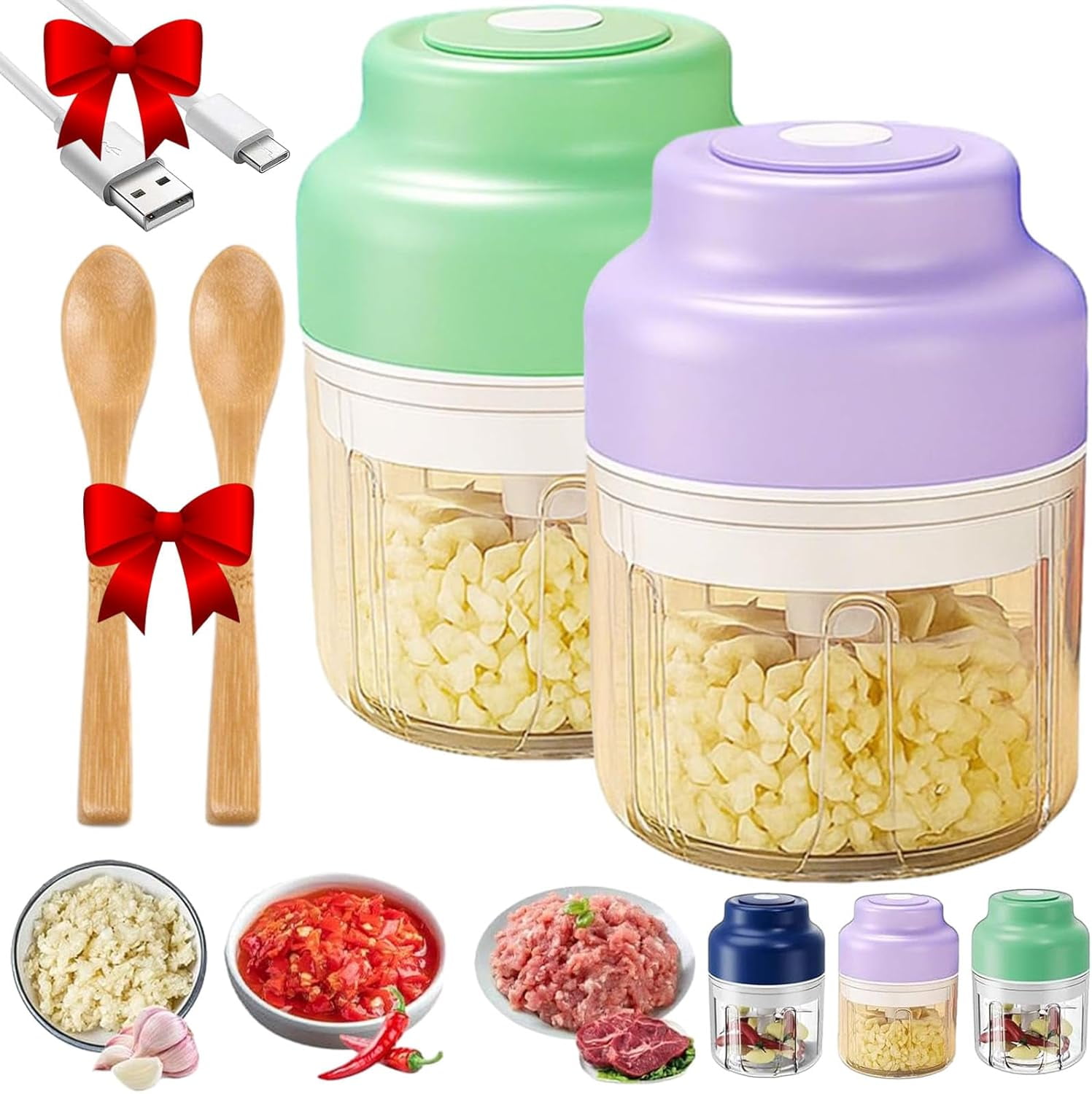 Electric Garlic Chopper, Mini Portable Veggie Cutter, USB Charging Wireless Food Processor, Portable Mini Electric Garlic Food Chopper for Garlic, Onion, Chili