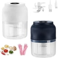 thumbnail image 1 of Electric Garlic Chopper, Mini Portable Veggie Cutter, USB Rechargeable Chopper with Stainless Steel Blades, Mini Kitchen Helper, Easy to Clean, For Vegetables (Blue and White, 4 Blades), 1 of 10