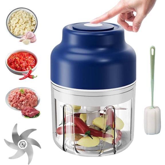 Electric Garlic Chopper – Mini Rechargeable Food Processor with 6 Stainless Steel Blades, Portable Veggie Chopper for Garlic, Onion, Chili, Ginger & Nuts