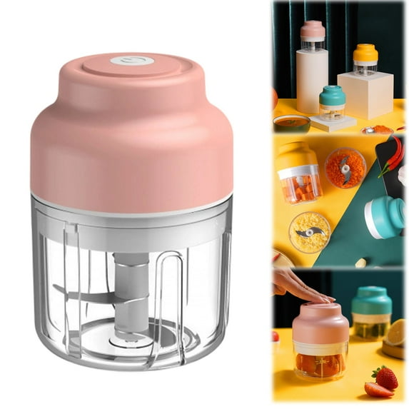 Electric Garlic Chopper, New Mini Portable Veggie Chopper, Garlic Grinder Masher Rechargeable, Wireless Food Processor for Ginger, Chili, Fruit, Meat (1Pcs, Pink, 300ML)