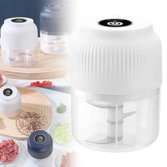 Electric Garlic Chopper, New Mini Portable Veggie Cutter for Quick Food Prep, USB Rechargeable Chopper with Sharp Blades for Garlic, Onion, Ease of Cleaning (White, 3 Blades)