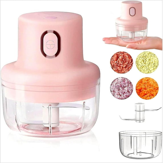 Electric Garlic Chopper, Pink USB Charging Wireless Food Mini Portable Veggie Garlic Grinder Masher Onion Cordless Blender Processor Crusher for Ginger, Chili, Fruit, Meat, Spices, Beans, etc (100ml)