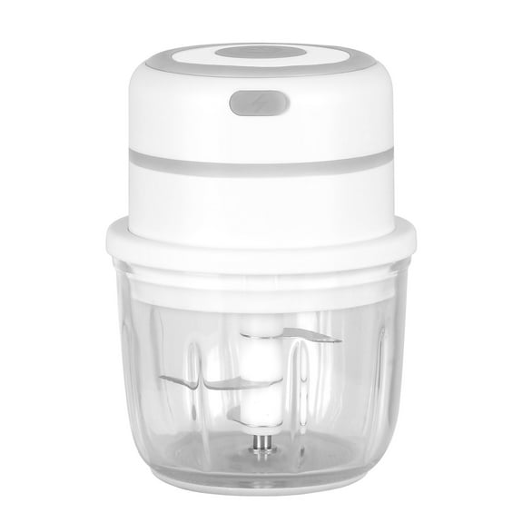 Electric Garlic Chopper Portable Small Food Processor, 300ML Glass Containers with Food Divider, Waterproof Body, One-touch Press to Chop Onion For Ginger, Chili, Fruit, Meat, Spices, Beans white