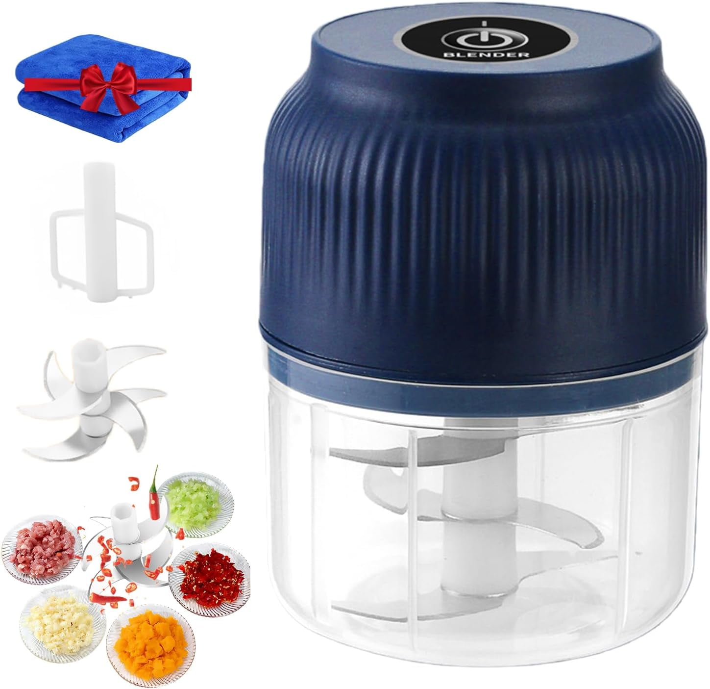 Electric Garlic Chopper, Rechargeable Mini Food Processor with Container & Lid, 4/6 Blade Chopper for Vegetables, Nuts, Meat & Egg Whisking