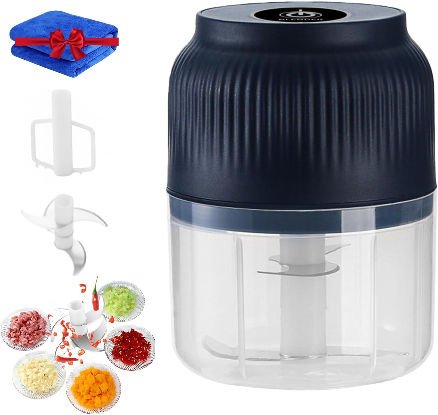 Electric Garlic Chopper, Rechargeable Mini Food Processor with Container & Lid, 4/6 Blade Chopper for Vegetables, Nuts, Meat & Egg Whisking