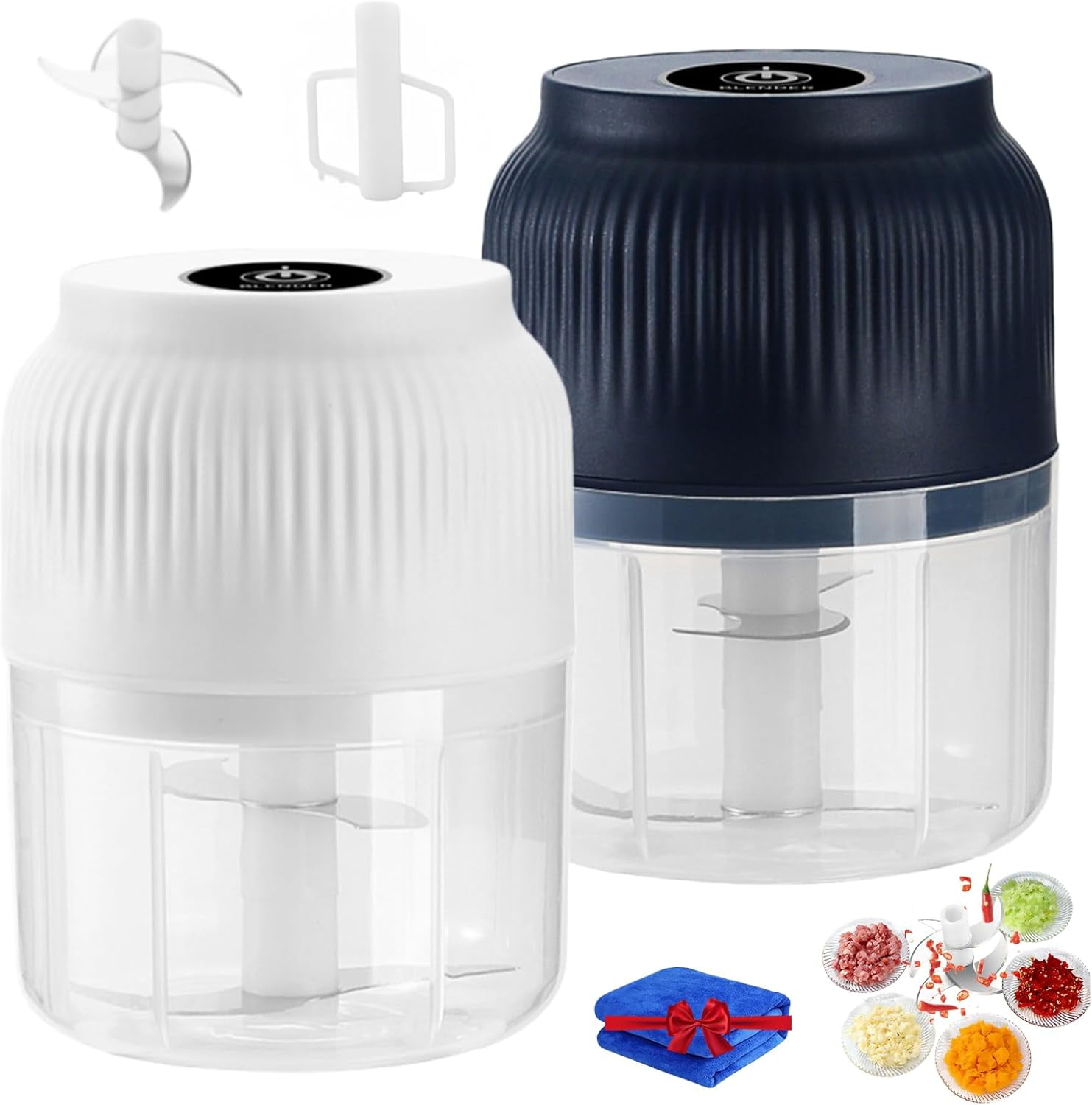 Electric Garlic Chopper, Rechargeable Mini Food Processor with Container & Lid, 4/6 Blade Chopper for Vegetables, Nuts, Meat & Egg Whisking