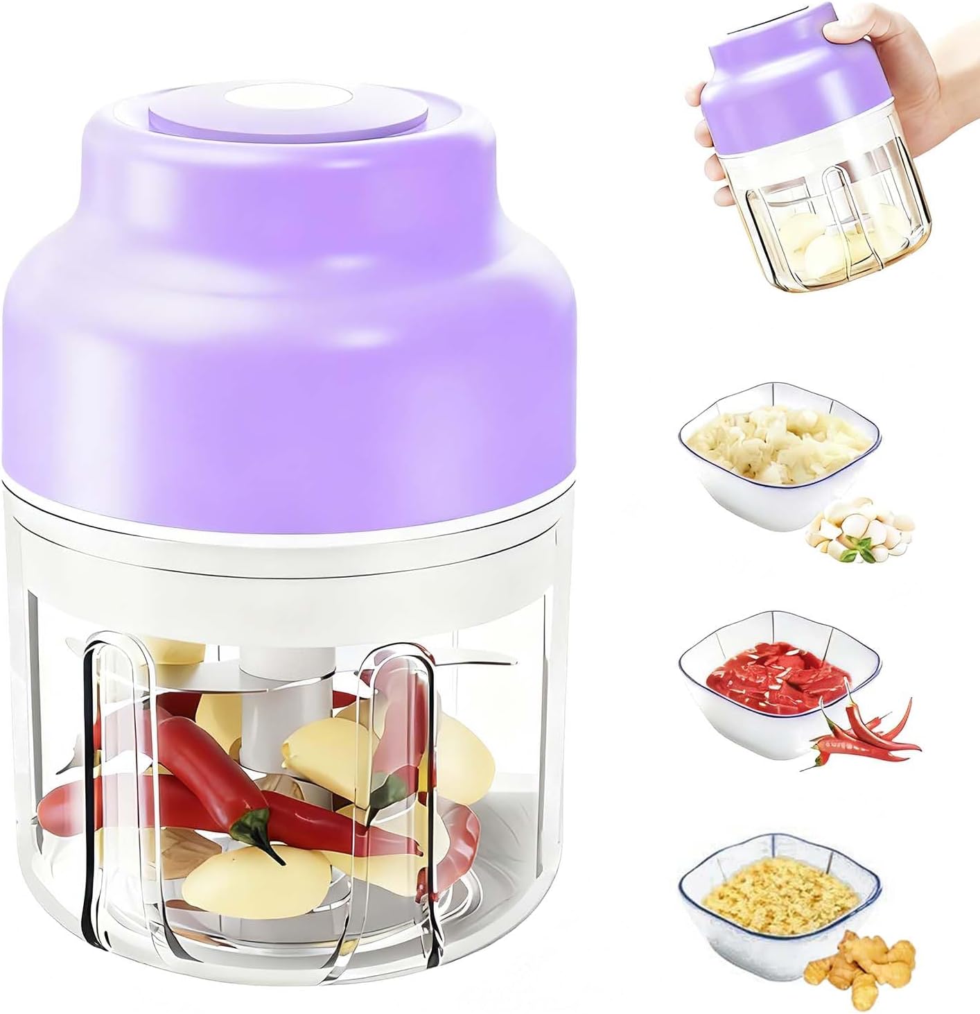 Usb Cooking Pan Electric Garlic Chopper with USB Rechargeable Design, Portable Mini ...