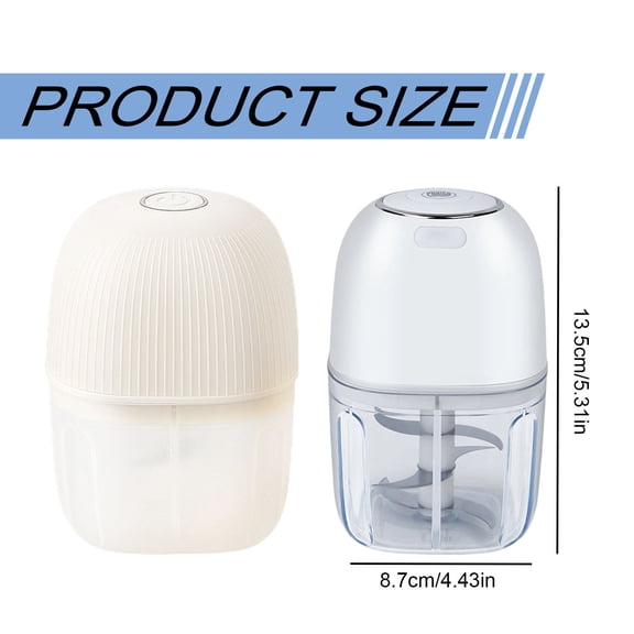 Electric Garlic Chopper, White, 250ml, 800mAh, 3 Blades home kitchen cooking,Garlic crusher,Carbon steel-B