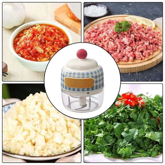 Electric Garlic Chopper with Cute Bear Design, Small Manual Garlic Masher and Crusher for Kitchen Use, Easy to Clean Garlic Press Tool, Blue