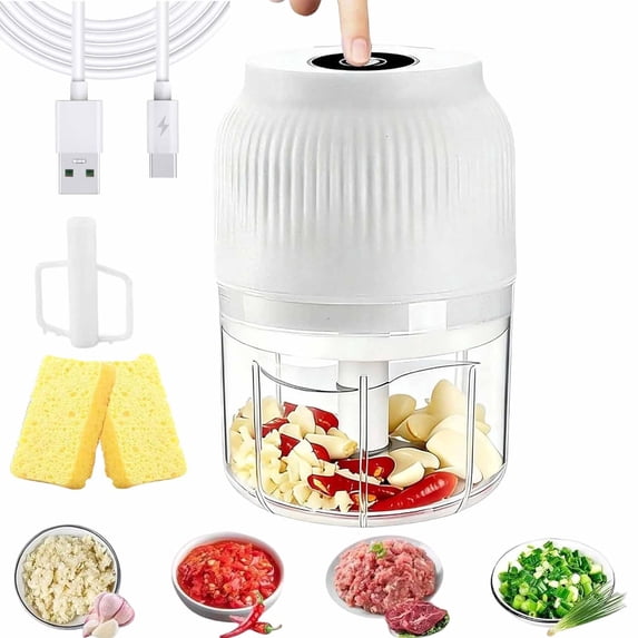 Electric Garlic Crusher, 250ml Mini Electric Food Chopper, Portable Mini Food Processor, Wireless Electric Garlic Chopper for Ginger, Chili, Fruit, Meat