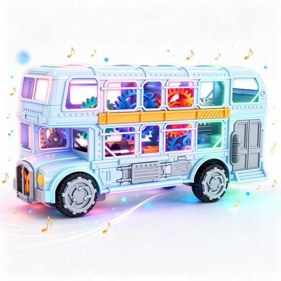 Electric Gear Bus Toys with Colorful Music & Lights, Retro Double-decker Car Model for 3-5 Years Boys Girls Pretend Play Gifts