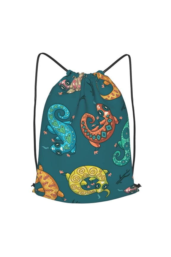 Electric Gecko Lizards Psychedelic Drawstring Backpack Gym String Bag Sports Sackpack Cinch Sack, Small