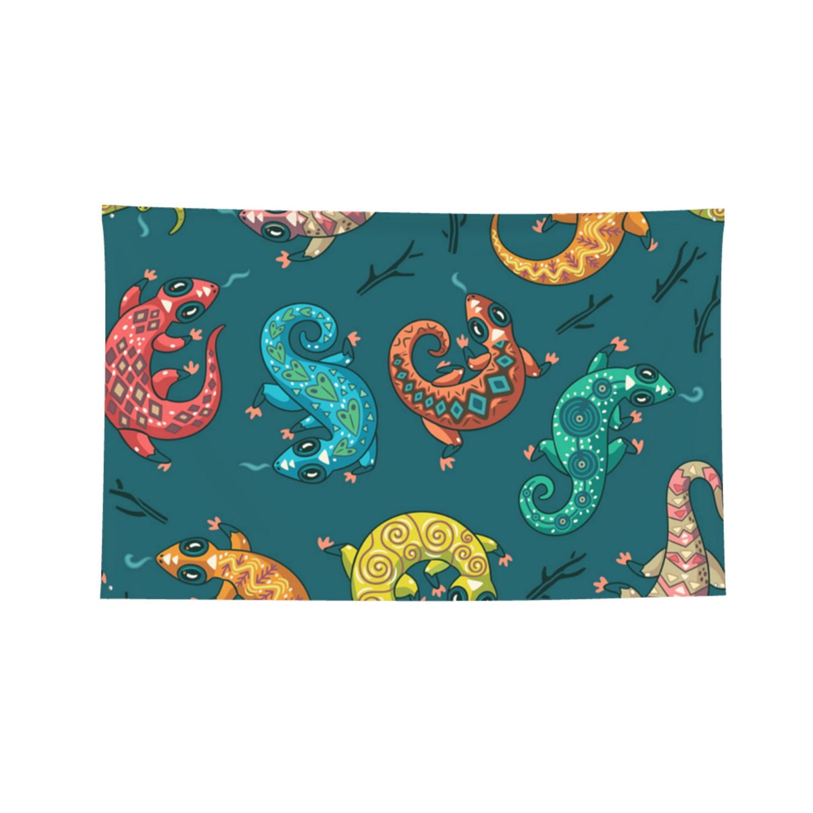 Electric Gecko Lizards Psychedelic Four Hole Decorated Banner Flag for Garden Yard Home Decoration Indoor Outdoor 4x6 Ft