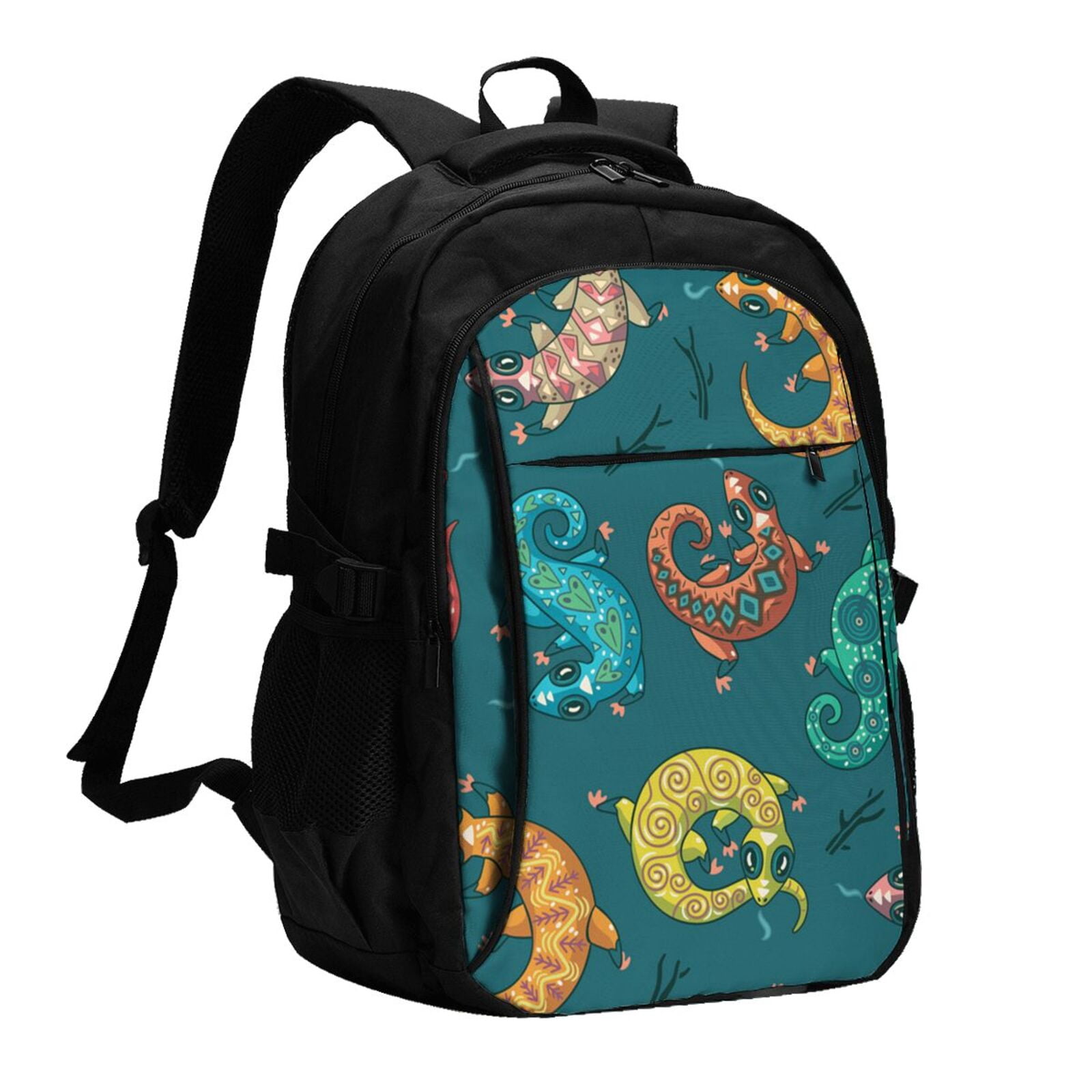 Electric Gecko Lizards Psychedelic Laptop Backpack with USB Charging ...