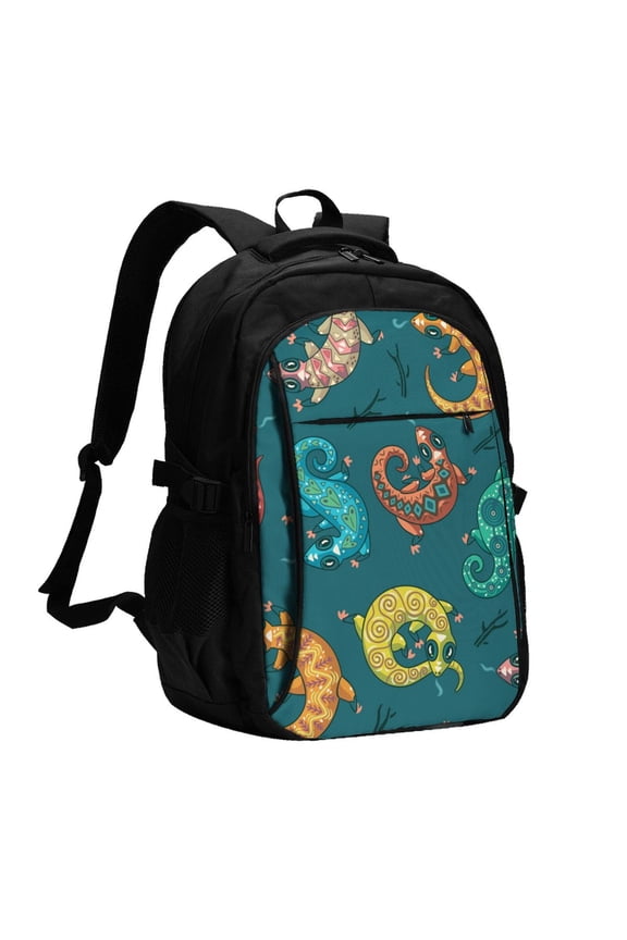 Electric Gecko Lizards Psychedelic Laptop Backpack with USB Charging Headphone Port Casual Daypack Bag College Business Travel