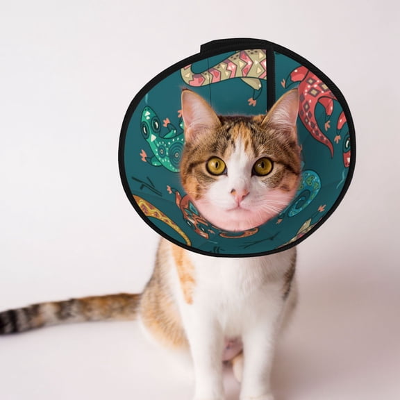 Electric Gecko Lizards Psychedelic Soft Pet Recovery Collar for Cats Small Dogs, Protective Elizabeth Collar for Post-Surgery, Anti-Lick & Anti-Scratch