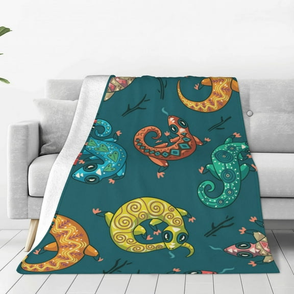 Electric Gecko Lizards Psychedelic Throw Blanket Decorative Soft Warm Flannel Plush Blankets for Sofa Chair Bed Office 80x60