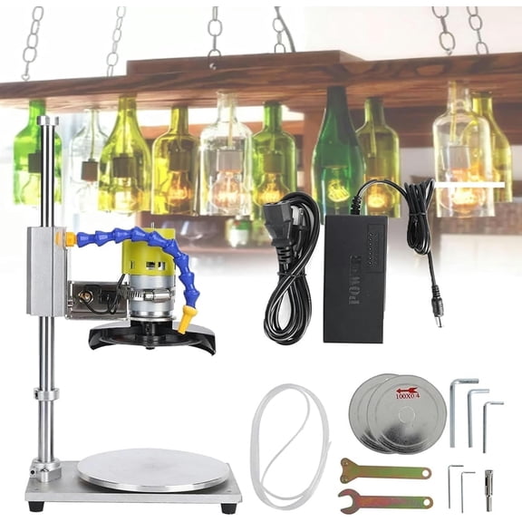 Electric Glass Bottle Cutter, 3000-6000rmin Adjustable, Wine Bottle Cutter Tool Kit, 30mm Maximum Sawing Depth, Small Polished Flower Pot Punching Machine, for Home DIY