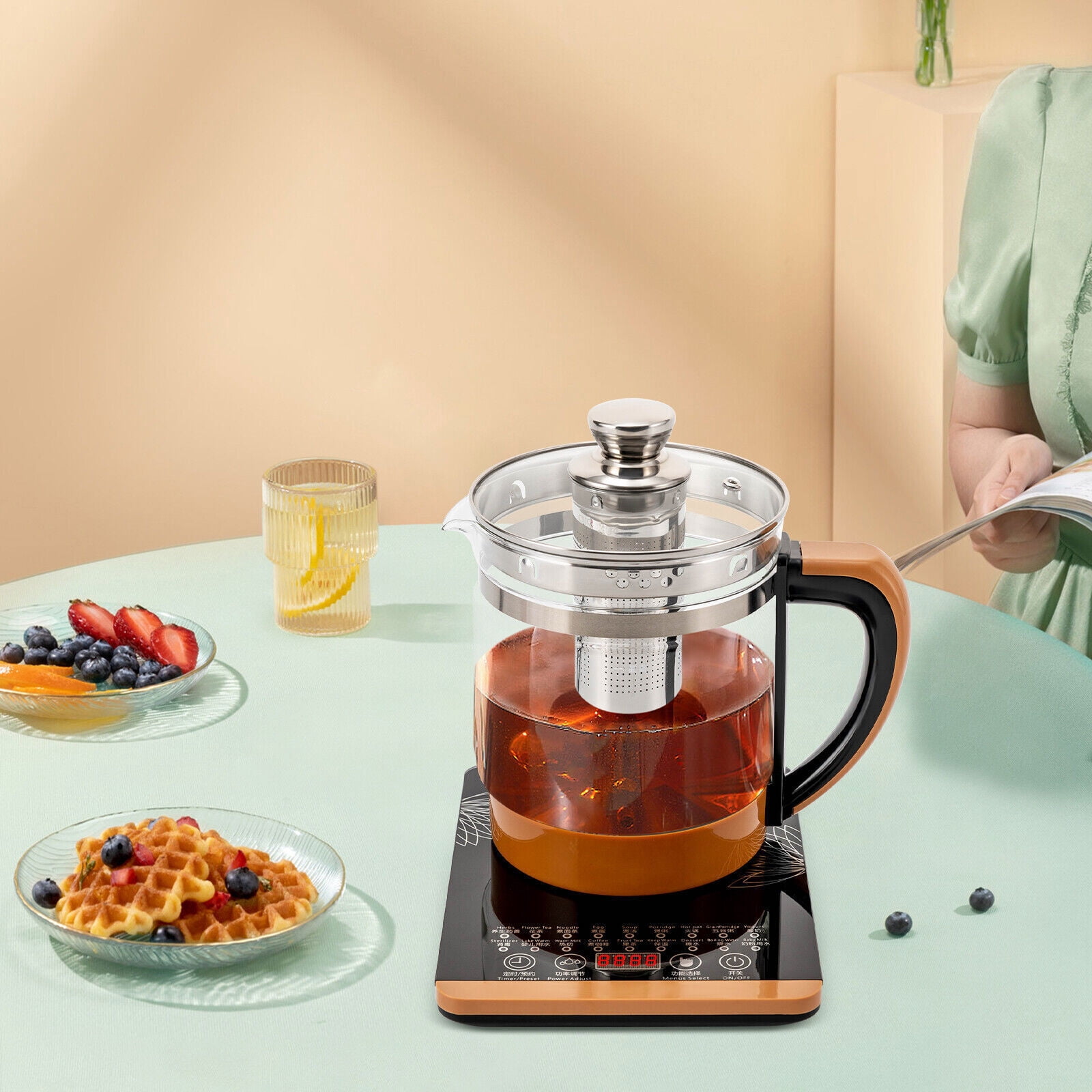 Electric Glass Kettle, Hot Tea Maker Electric Kettle Coffee Brewer Tea Strainer for Boiling Water for 1.8 L Temperature Control Tea Maker with 18 Smart Menu