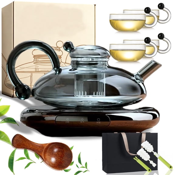 Electric Glass Teapot with Warmer - 20 Oz Glass Electric Tea Kettle with Infuser, 9-Temperature | 1000w Heating Ceramic Stove, TeaPot Set with Infuser for Loos Tea & Coffee