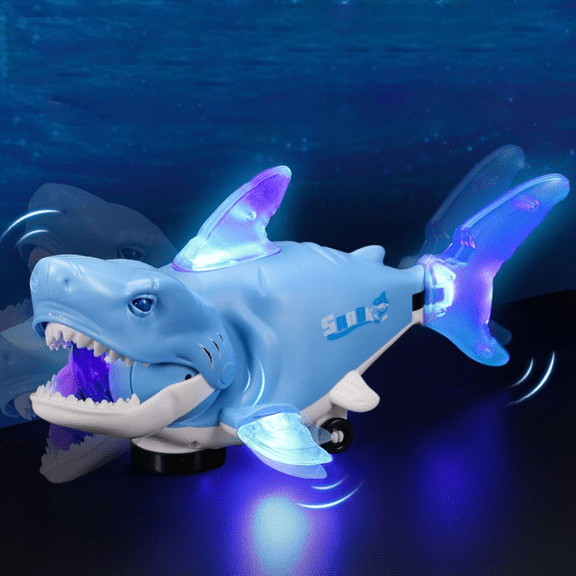 Electric Glowing Swivel Shark,Light Up Robot Fish Smart Sensory Explorer,Bump and Go Moving for Interactive Gifts-Blue