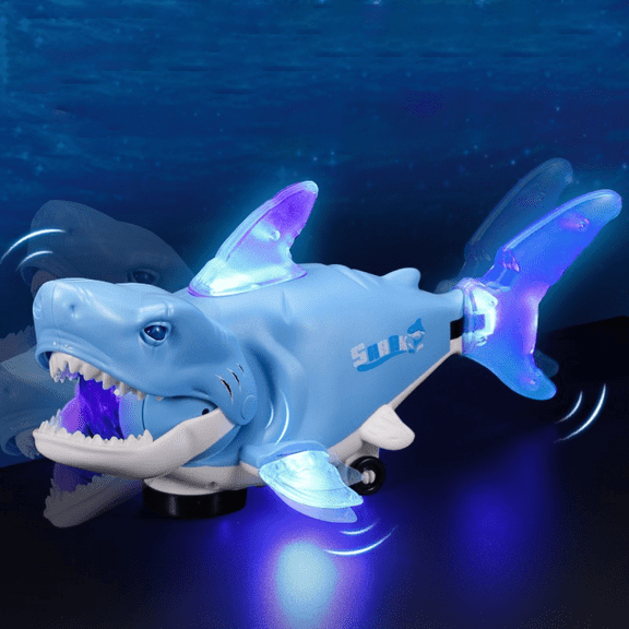 Electric Robot Shark Tummy Time for 6-12 Months, Musical Crawling Toys for Boys Girls Christmas Birthday Gifts-Blue