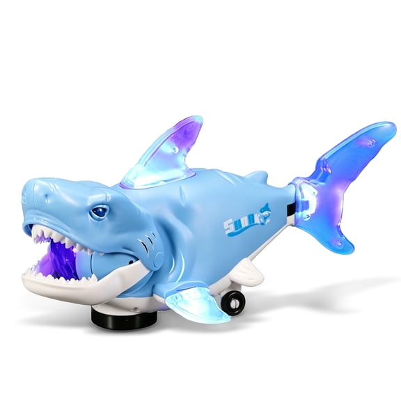 Electric Robot Shark Tummy Time for 6-12 Months, Musical Crawling Toys for Boys Girls Christmas Birthday Gifts-Blue