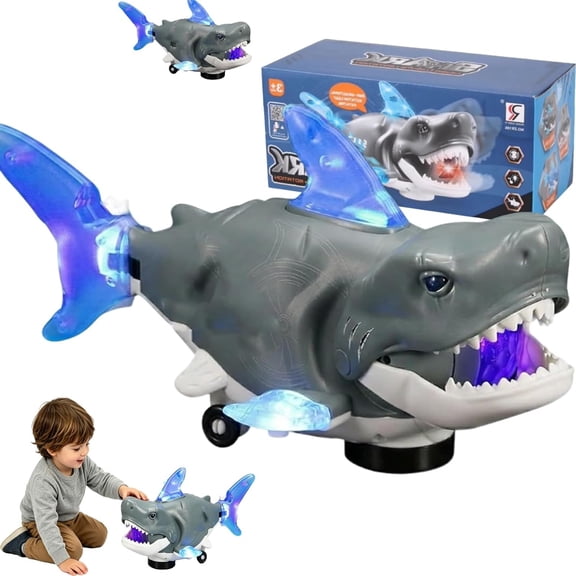 Electric Glowing Swivel Shark – Rechargeable Smart Sensory Explorer Fish, Realistic Wiggle with 360° Obstacle Avoidance, LED Lights & Music(RL Gray 1 PC)