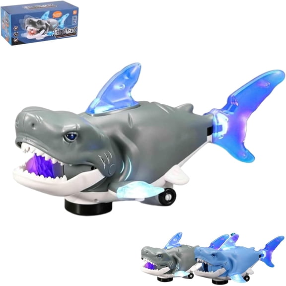 Electric Glowing Swivel Shark, Remote Controll Smart Sensory Explorer Shark, Rechargeable Wiggle Electric Fish with LED Lights, 360° Multi-Joint Wobble Motion Obstacle Avoidance (Grey-Rechargeabl)