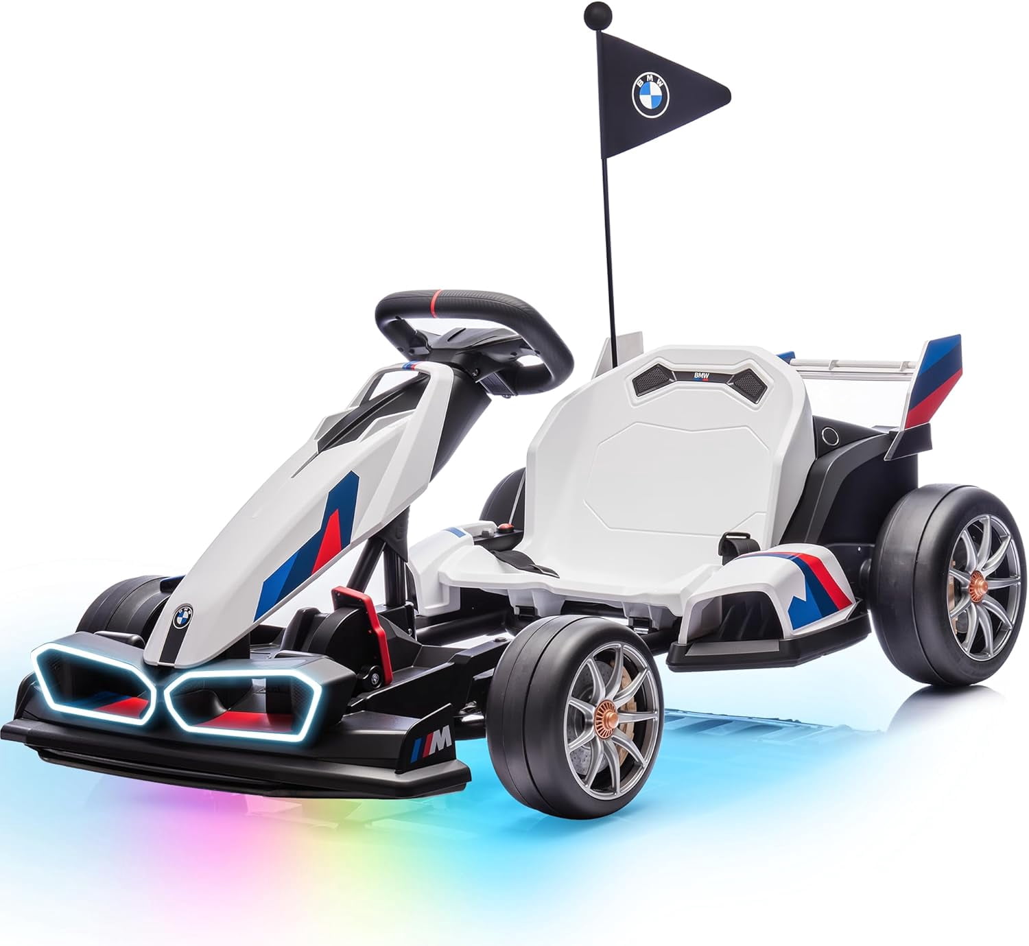 Electric Go Kart for Kids, Cuoote 24V Licensed BMW Drift Kart with Dual 200W Motors, 2 Speed, Drift Mode, LED Lights, Crazy Go Cart for Ages 6-12